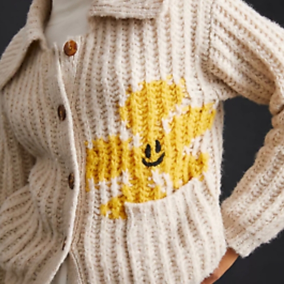 Anthropologie Pilcro Smiley Face Flower Cardigan Sweater Size Small - Picture 9 of 15